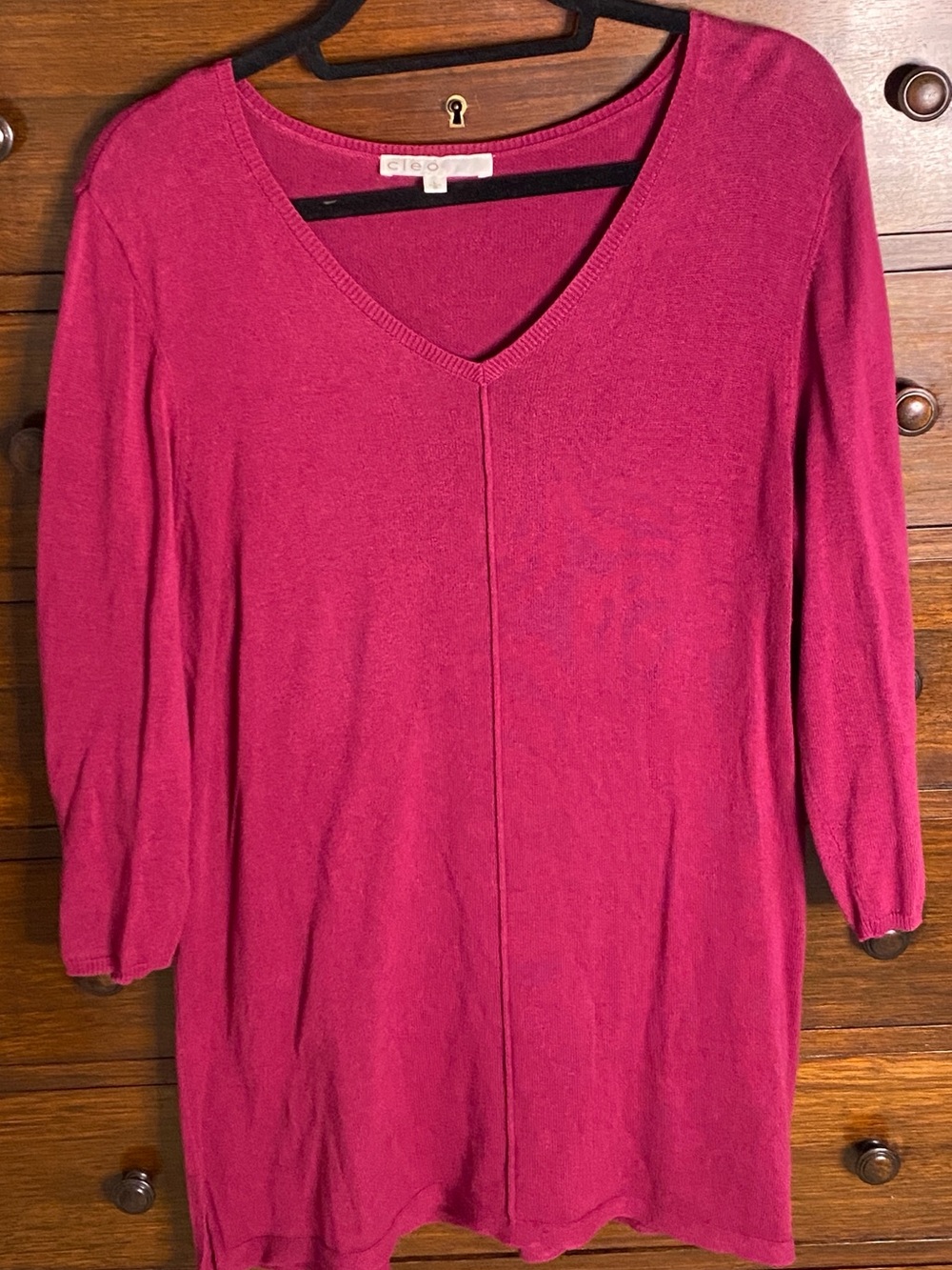Cleo Raspberry Pink V-Neck Long Sleeve Top